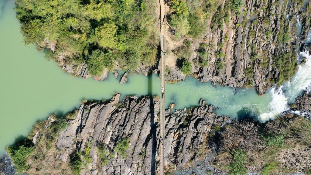 River and people on a bridge
